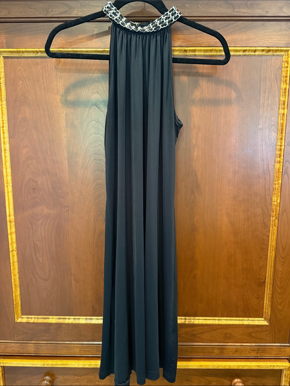 Black Halter Maxi Dress with Embellished Neckline